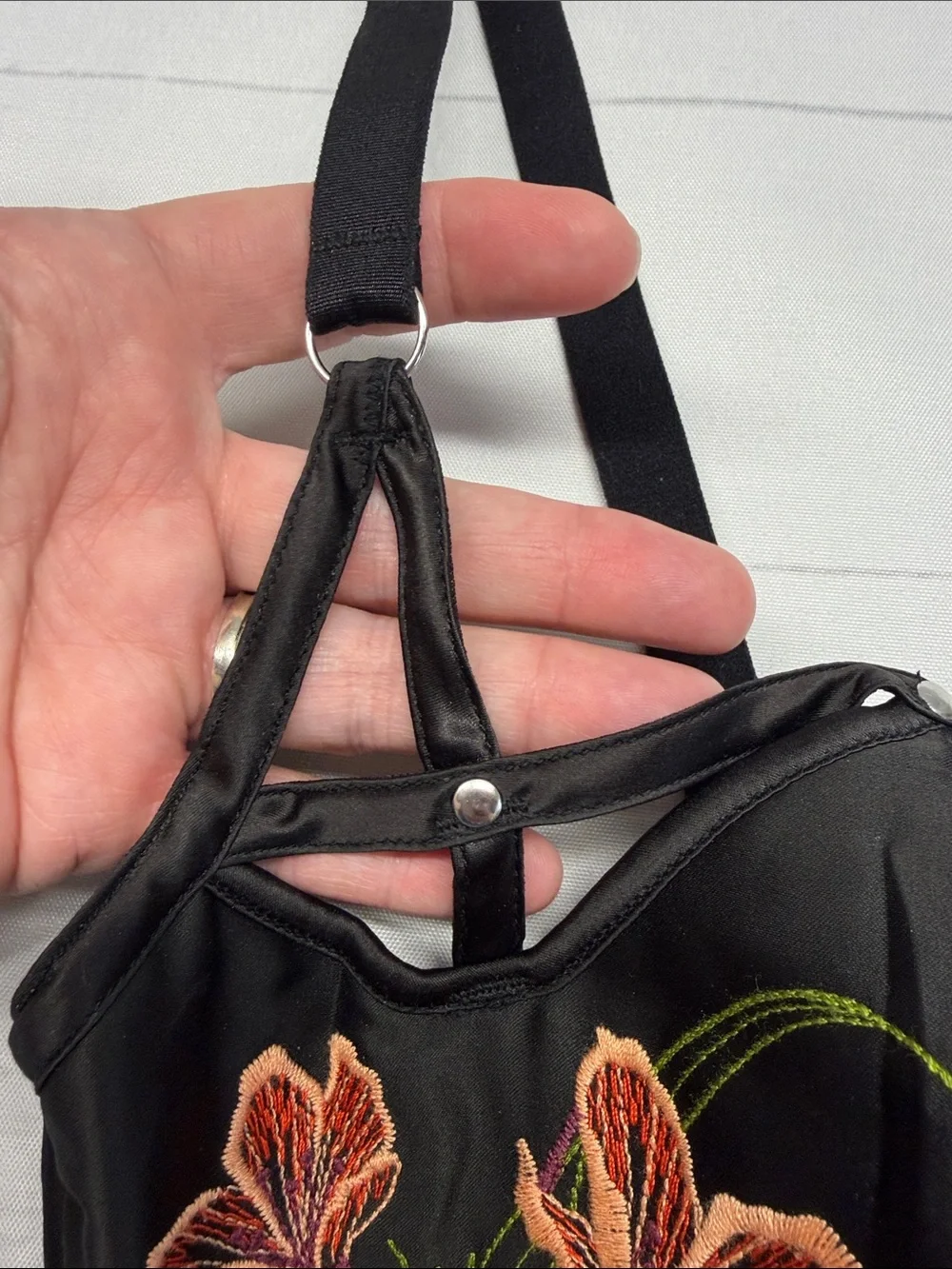 Thistle and Spire Black Satin Floral Embroidered Cage Strap Mesh Back Bra 2X